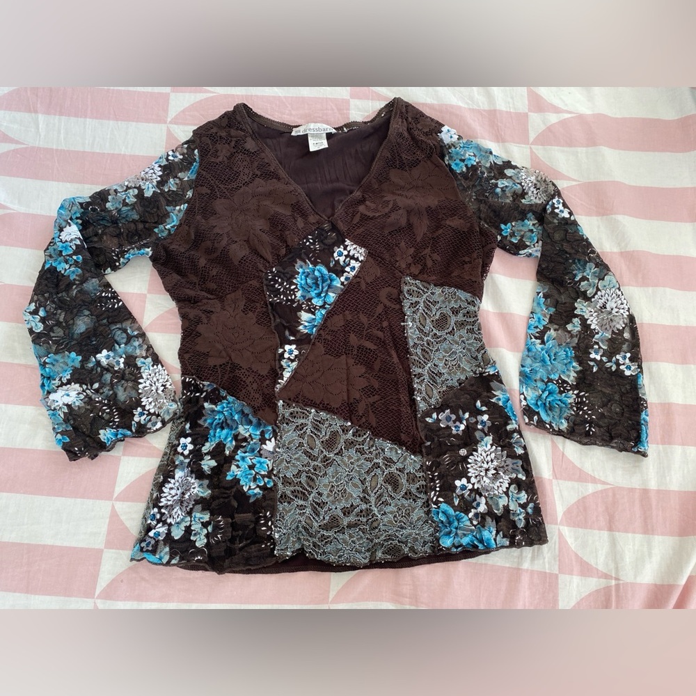 Women’s vintage brown and blue blouse